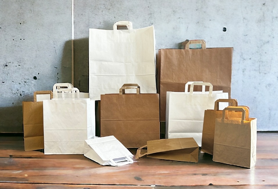Internal Flat Handle Brown and White Paper Bags