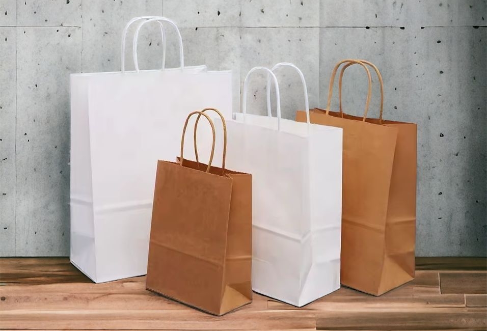Twisted Handle Brown and White Paper Bags