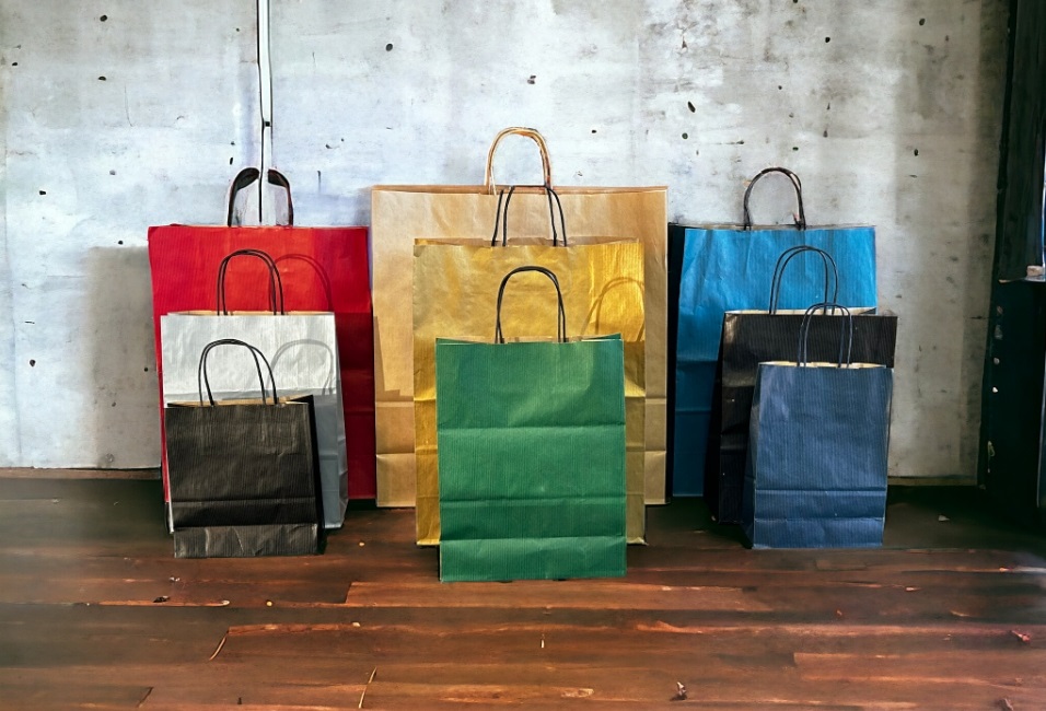 Ribbed Textured Twisted Handle Plain Bags